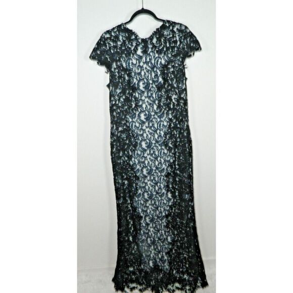 Tadashi Shoji Dress Size 16 Blue Black Lace Illusion‎ Mother of the Bride - Picture 9 of 13